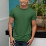 Cotton Olive Green Solid T-Shirt