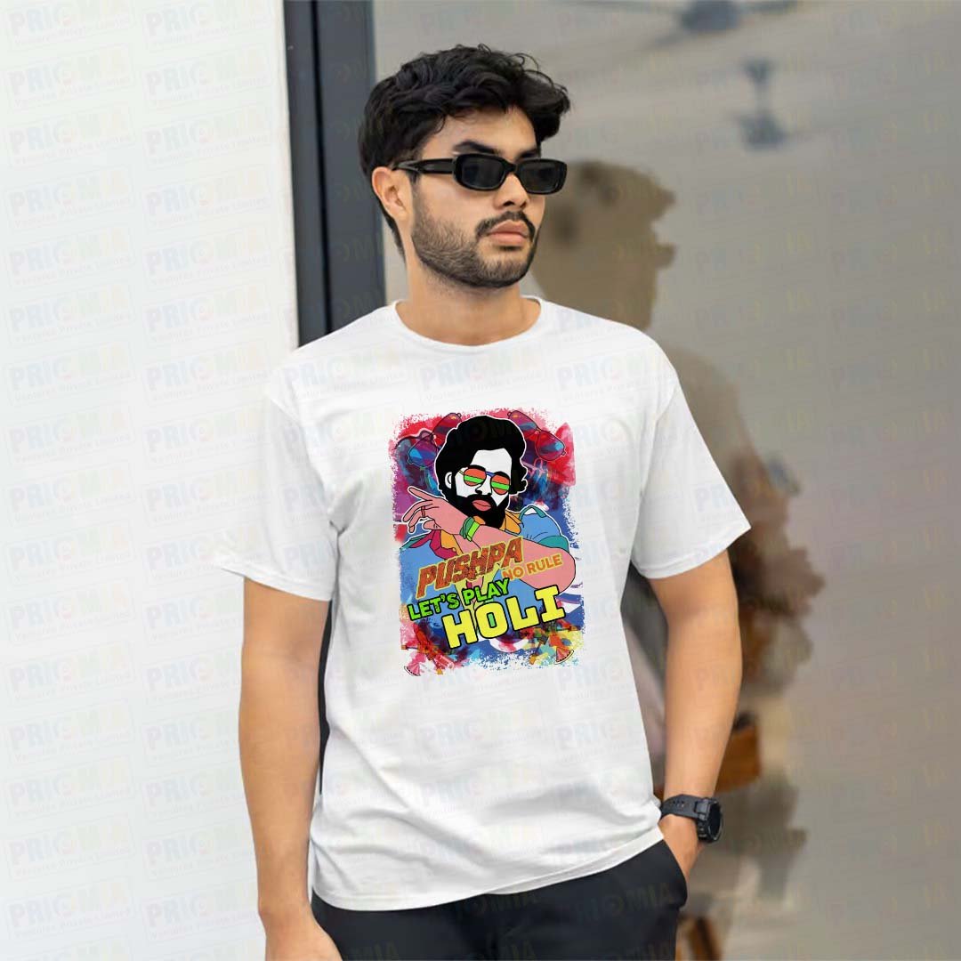 Holi With Mockup Pushpa Printed Holi T-Shirt - Image 1