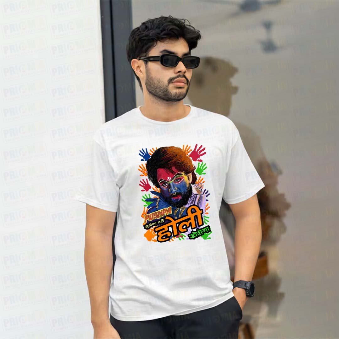 Holi With Mockup Pushpa Printed Holi T-Shirt