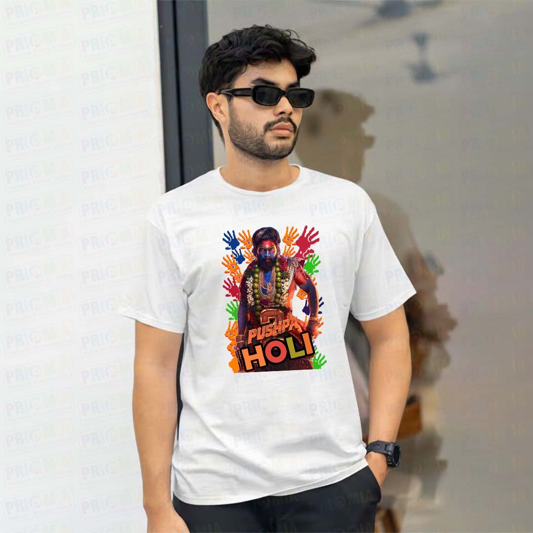 Holi With Mockup Pushpa Printed Holi T-Shirt